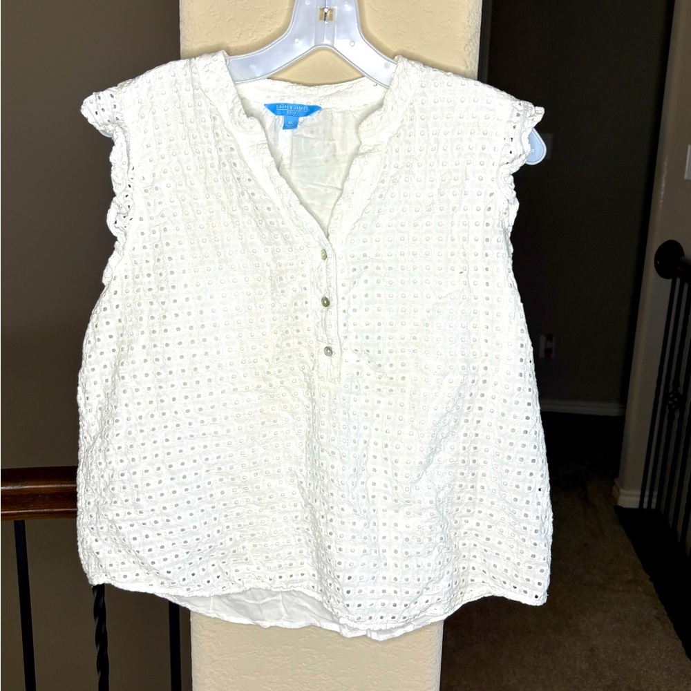 Draper James Cotton Eyelet Blouse Size XL Spring Summer Neutral Preppy Office